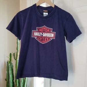 Harley-Davidson Blue Orlando Florida Biker Cotton T-shirt, 12-14Y Youth Large